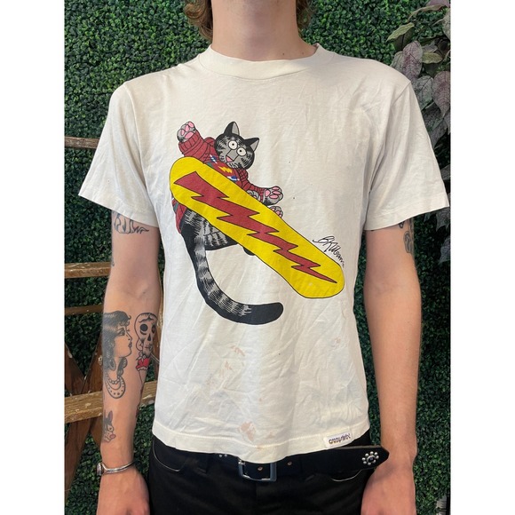 crazy shirts Other - vtg 80s KILBAN CAT ART Tshirt medium // 90s vintage cartoon comic snowboard surf